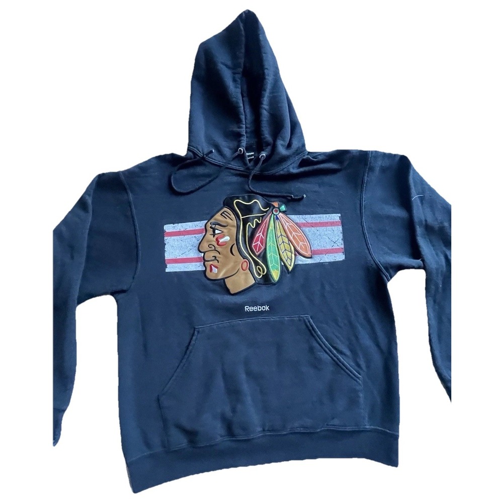 Vintage 90's  Reebok‎ Chicago Blackhawks Pullover Hoodie Center Logo Mens Medium